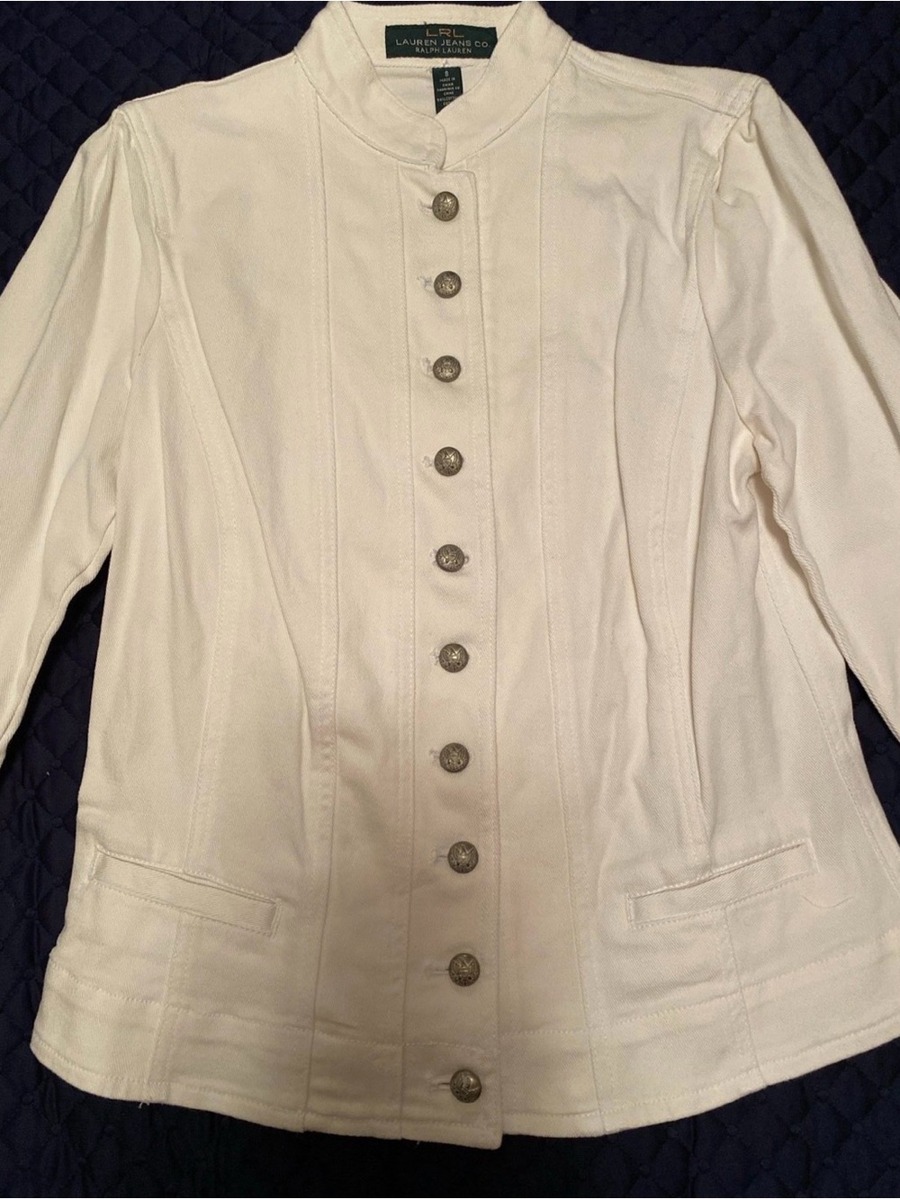 Ralph Lauren Cream Stand-Collar Military-Style Button Jacket
